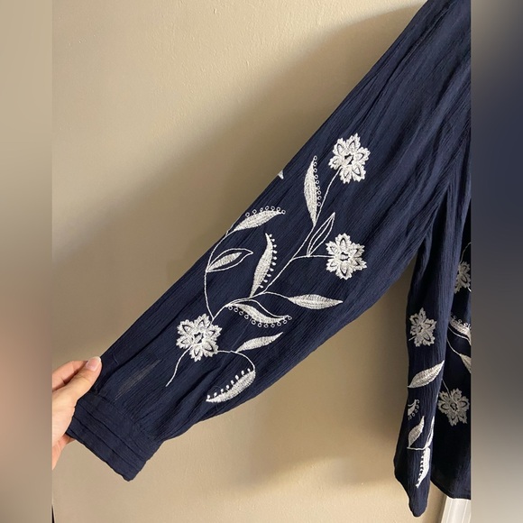 J Jill button up blouse embroidered gauze navy blue button up Large - Picture 6 of 9